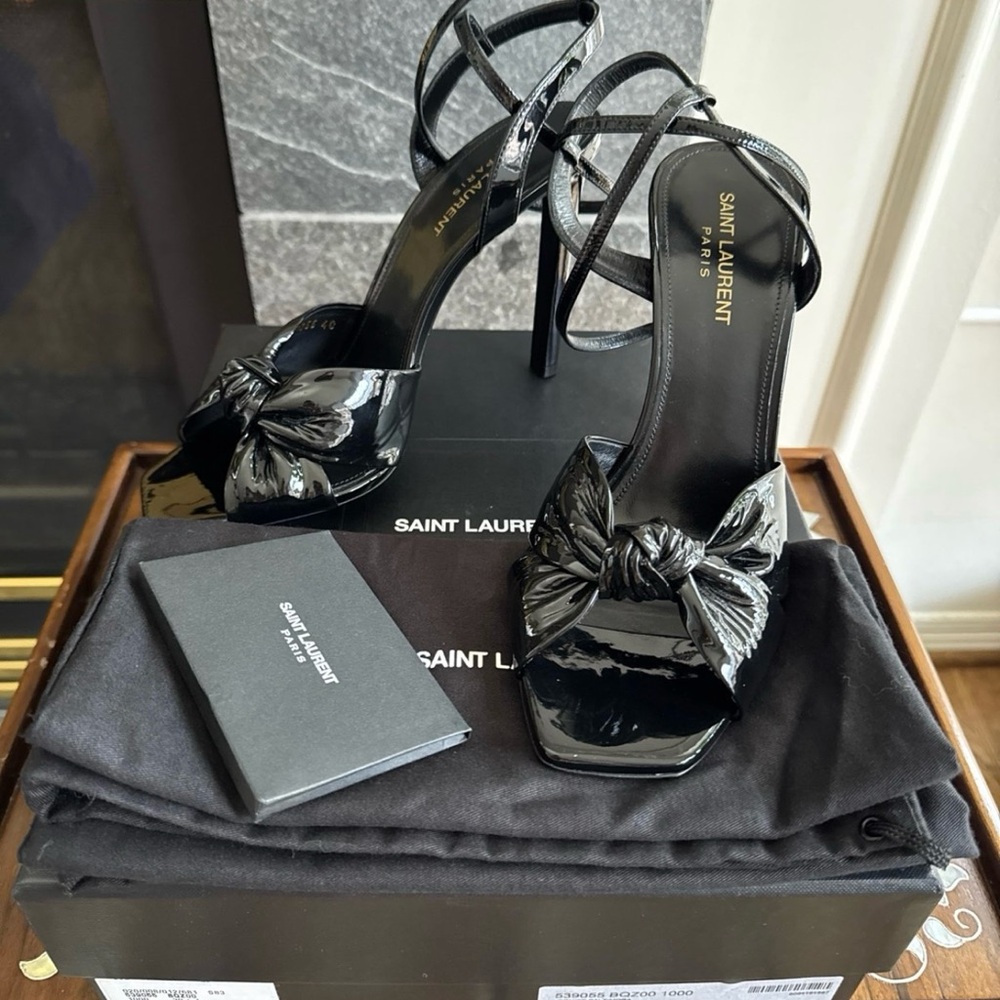 Saint Laurent Black Strappy Patent Leather Heels
